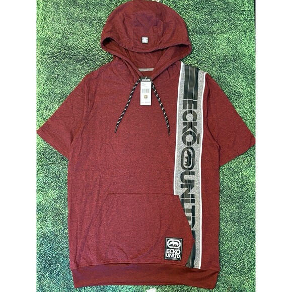 Size Large - Echo Unltd Burgundy Short Sleeve Hoodie - Picture 1 of 4